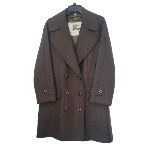 Burberry London Brown Wool Wide Collar Double Breasted Pea Women Coat US 6 - Picture 2 of 13